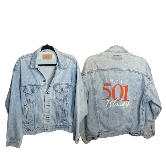 Vintage Levi's 501 Blues Denim Jean Distressed Trucker Jacket Unisex Medium